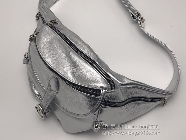 chrome hearts包 K053 克羅心挎包 白色 進口摔紋牛皮腰包 925純銀配件  gjc1529